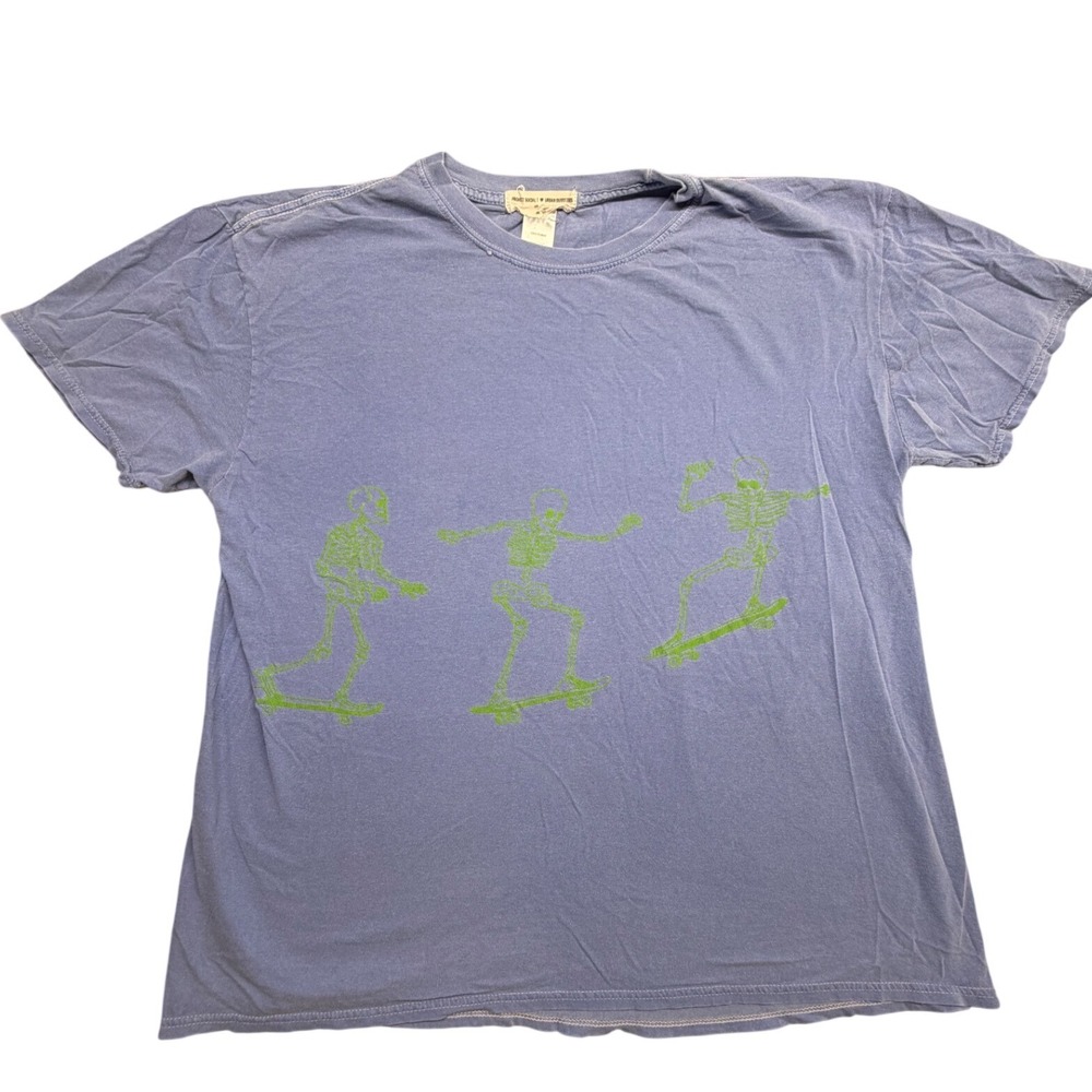Project Social T Urban Outfitters Skeleton Skateboard Blue Graphic Tee One Size